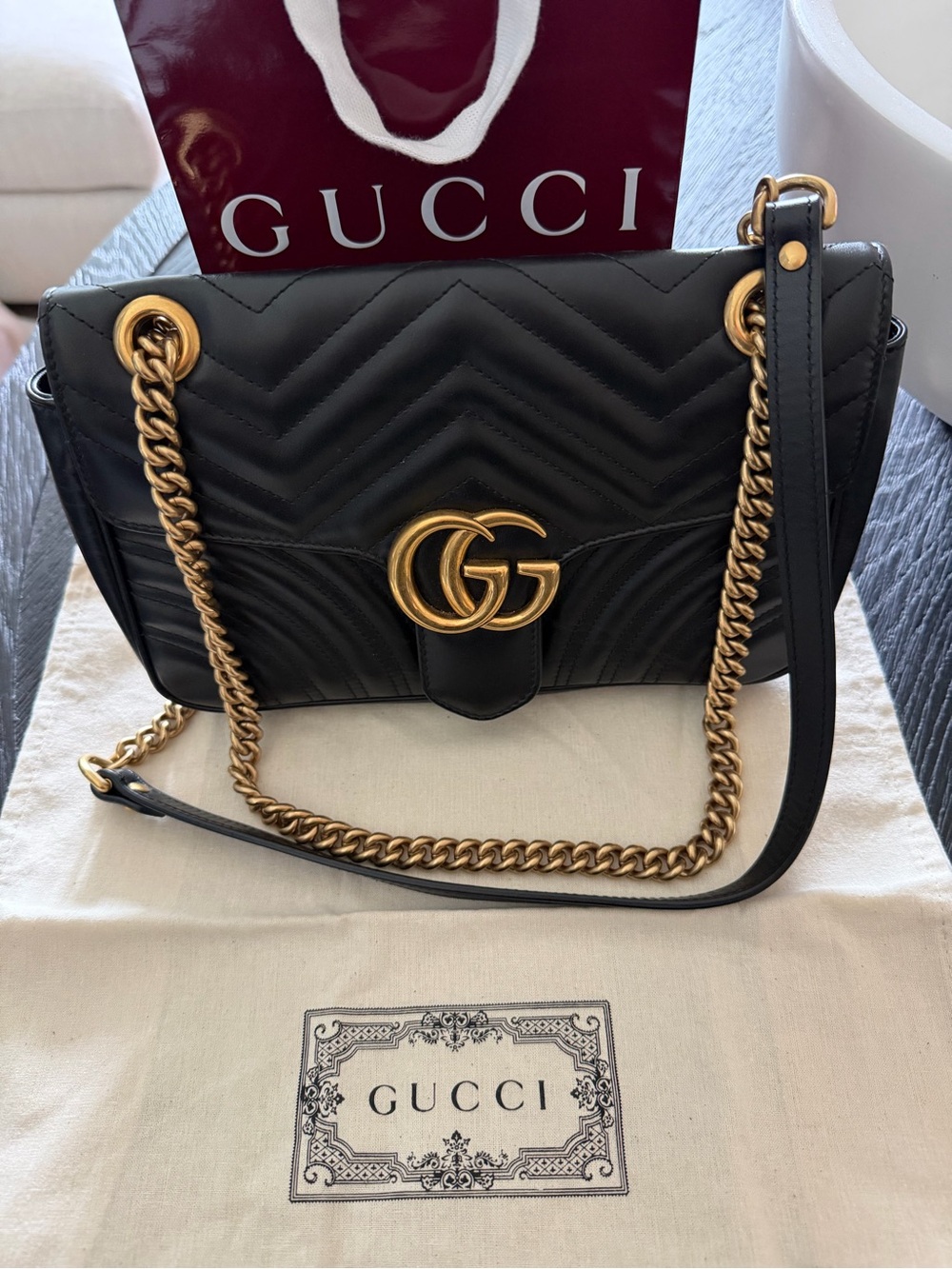 Authentic Gucci GG Marmont Black Quilted Leather Shoulder Bag